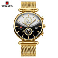 REWARD RD82009M  Luxury Mens Watches Sports Waterproof Chronograph Watch Men Mesh Strap Calendar Quartz Wristwatch Lovers Gifts
